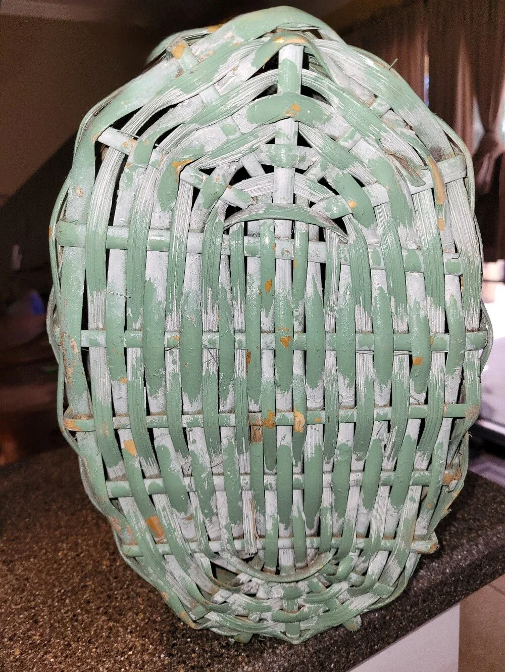 Vintage 90s Painted Wicker Basket Sage Green Farmhouse Cottagecore Decor